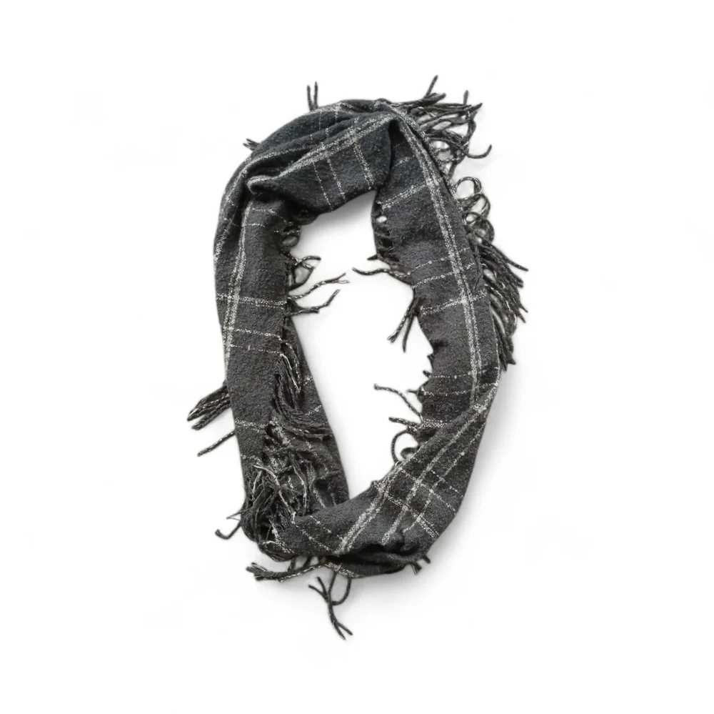 Charlotte Russe Black and Gray Plaid Infinity Scarf With Fringe